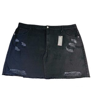 Pretty Little Thing Womens Denim Jean Mini Skirt Black Distressed Ripped Size 22